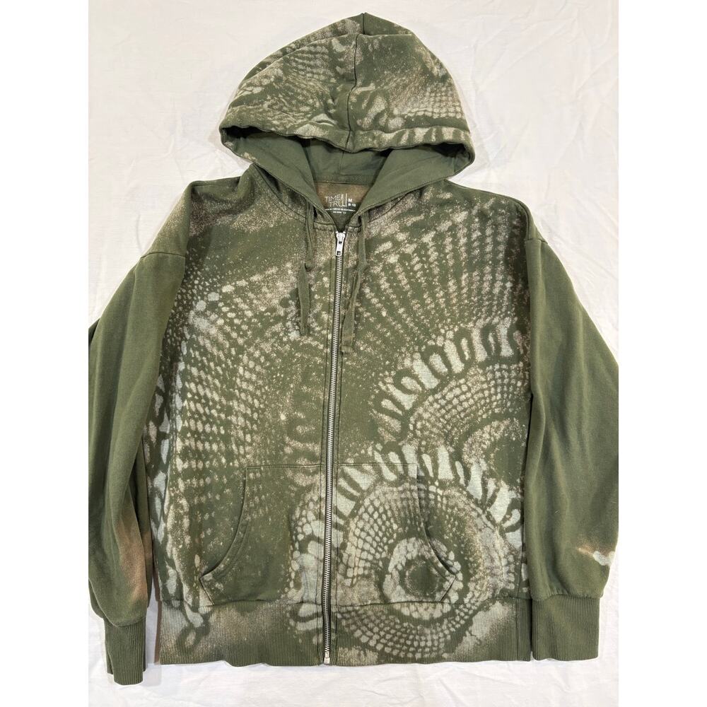 Reworked Custom Bleach Dyed Green Medallion Zip Up Lightweight Hoodie Medium